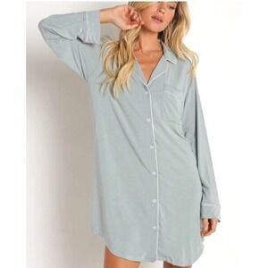 Eberjey Womens Xsmall Gisele Sleepshirt long sleeve button down pajamas blue